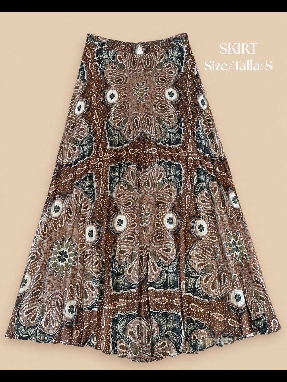 Boho Floral Brown Maxi Skirt - Size S